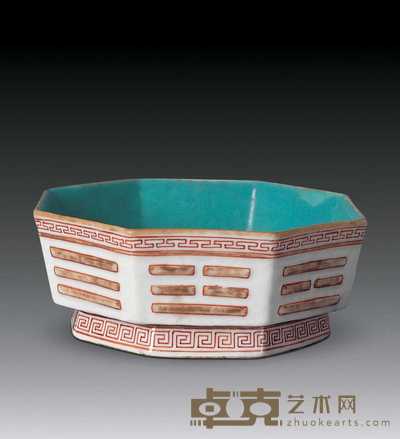 清同治 粉彩八卦纹博古八角碗 直径16.5cm